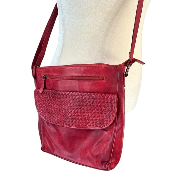 Braided Leather Crossbody Bag Purse Casual Genuine Leather 11” x 11” Red… - Picture 2 of 15